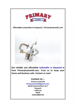 Affordable Locksmiths In Hayward  Primarylocksmith com