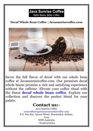 Decaf Whole Bean Coffee  Javasunrisecoffee.com