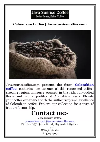 Colombian Coffee  Javasunrisecoffee.com