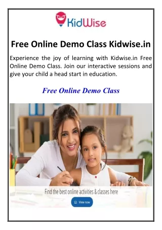 Free Online Demo Class Kidwise.in