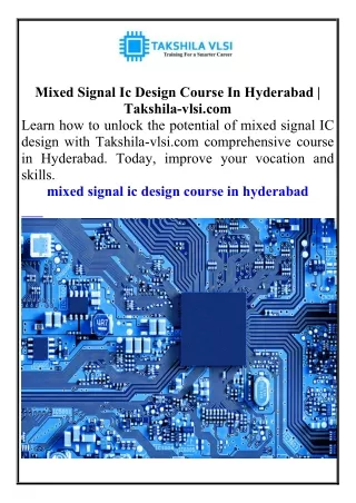 Mixed Signal Ic Design Course In Hyderabad