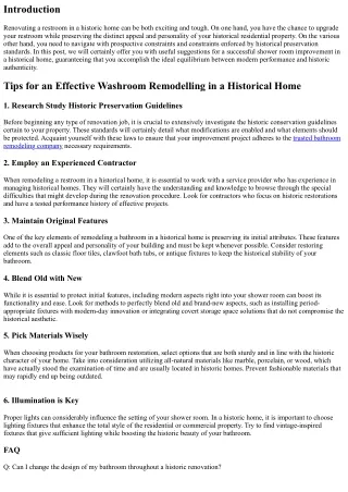 Tips for a Successful Restroom Remodelling in a Historic Home