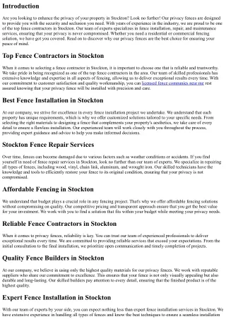 Ensure Your Privacy with our Privacy Fences in Stockton