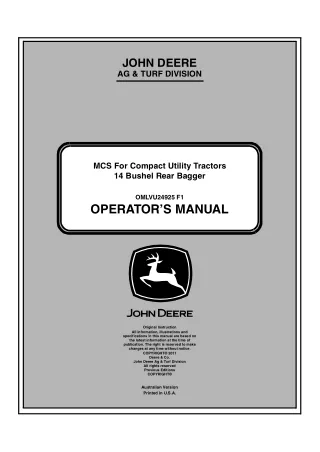 John Deere 14 Bushel Rear Bagger MCS For Compact Utility Tractors Operator’s Manual Instant Download (Publication No.249