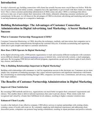 Building Relationships: The Advantages of Client Partnership Administration in D