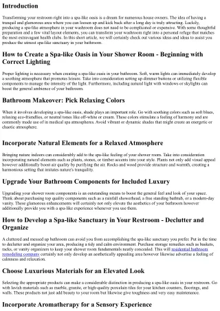 Just how to Produce a Spa-like Oasis in Your Shower room