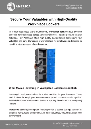 Secure Your Valuables with High-Quality Workplace Lockers