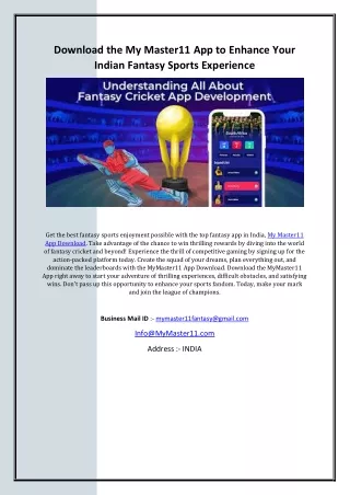 Download the My Master11 App to Enhance Your Indian Fantasy Sports Experience