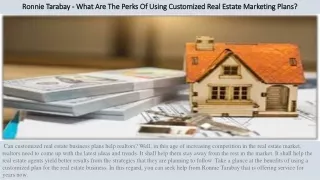 Ronnie Tarabay - What Are The Perks Of Using Customized Real Estate Marketing Plans