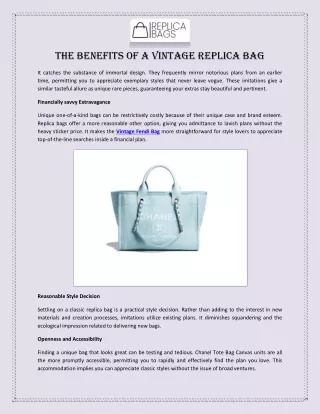 The Benefits of a Vintage Replica Bag