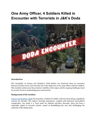 One Army Officer, 4 Soldiers Killed in Encounter with Terrorists in J&K’s Doda