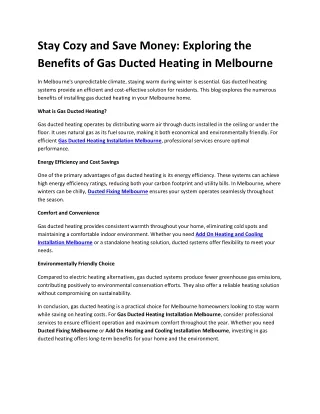 Stay Cozy and Save Money Exploring the Benefits of Gas Ducted Heating in Melbourne