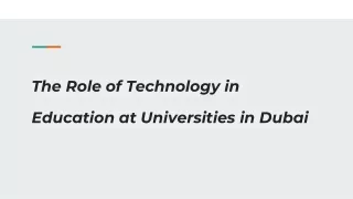 The Role of Technology in Education at Universities in Dubai