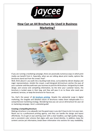 How Can an A4 Brochure Be Used in Business Marketing?