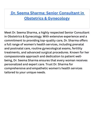 _Dr. Seema Sharma Senior Consultant in Obstetrics & Gynecology