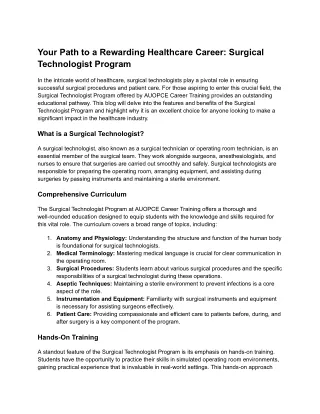 Your Path to a Rewarding Healthcare Career- Surgical Technologist Program