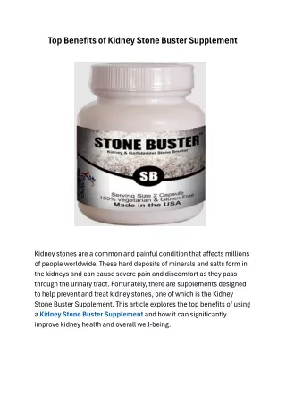 Top Benefits of Kidney Stone Buster Supplement