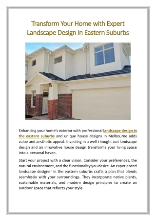 Transform Your Home with Expert Landscape Design in Eastern Suburbs