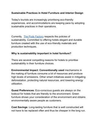 Sustainable Practices in Hotel Furniture and Interior Design