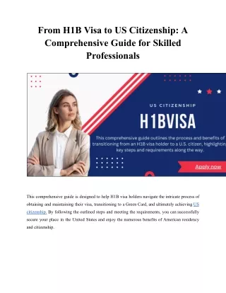 From H1B Visa to US Citizenship: A Comprehensive Guide for Skilled Professionals