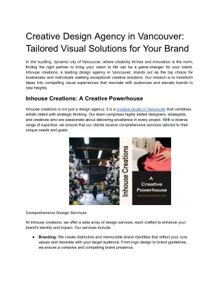 Creative Design Agency in Vancouver: Tailored Visual Solutions for Your Brand