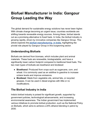 Biofuel Manufacturer in India_ Gangour Group Leading the Way