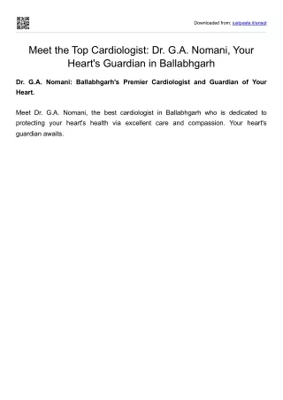 Dr. G.A. Nomani: Ballabhgarh's Premier Cardiologist and Guardian of Your Heart.