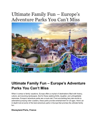 Ultimate Family Fun – Europe’s Adventure Parks You Can’t Miss