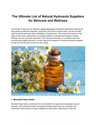 The Ultimate List of Natural Hydrosols Suppliers for Skincare and Wellness