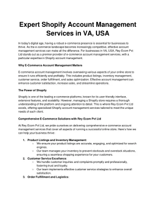 Expert Shopify Account Management Services in VA, USA