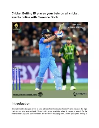 Cricket Betting ID places your bets on all cricket events online with Florence B