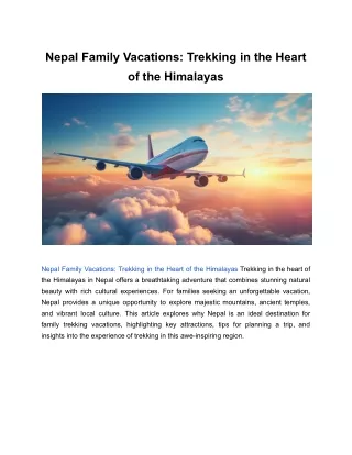 Nepal Family Vacations: Trekking in the Heart of the Himalayas