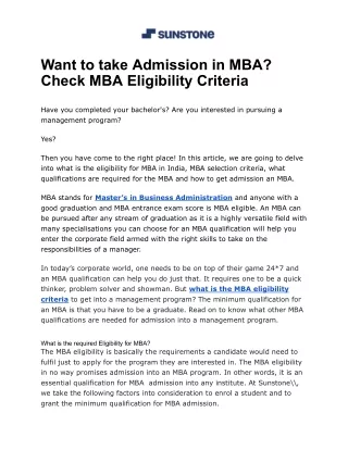 Want to take Admission in MBA