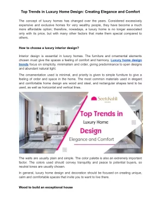 Top Trends in Luxury Home Design: Creating Elegance and Comfort