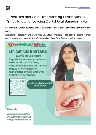 Precision and Care Transforming Smiles with Dr. Shruti Khatana, Leading Dental Oral Surgeon in Faridabad