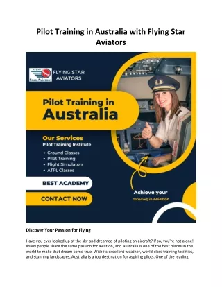 Become a Pilot in Australia with Flying Star Aviators