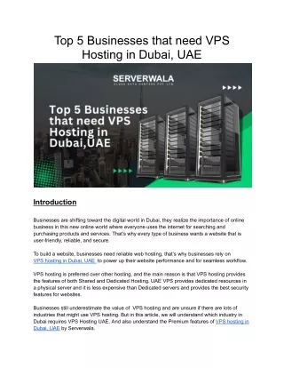 Top 5 Businesses that need VPS Hosting in Dubai,UAE