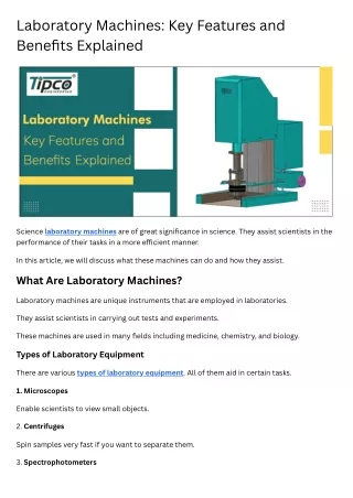 Laboratory Machines Key Features and Benefits Explained