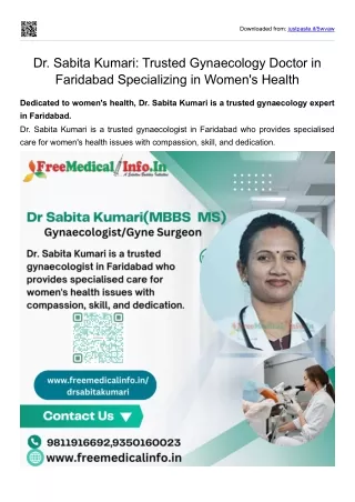 Dr. Sabita Kumari Trusted Gynaecology Doctor in Faridabad Specializing in Women's Health