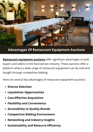 Advantages Of Restaurant Equipment Auctions