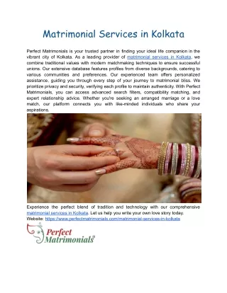 Matrimonial Services in Kolkata