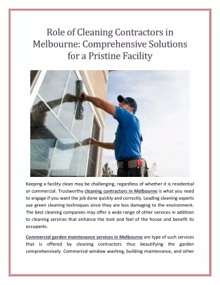 Role of Cleaning Contractors in Melbourne Comprehensive Solutions for a Pristine Facility