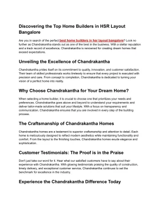 Best home builders in hsr layout bangalore