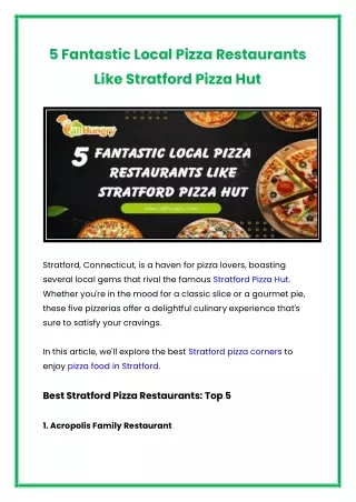 5 Fantastic Local Pizza Restaurants Like Stratford Pizza Hut