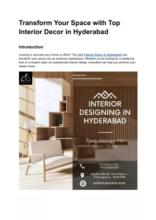 Transform Your Space with Top Interior Decor in Hyderabad