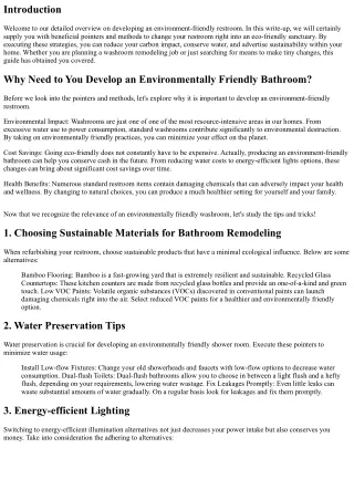 Creating an Environment-friendly Washroom: Idea