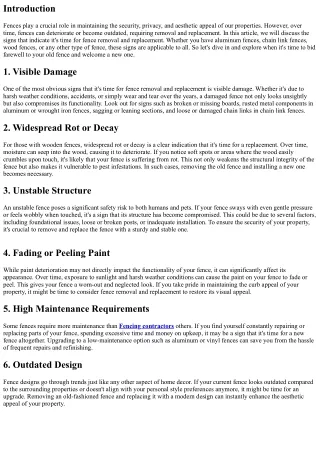 Signs That It's Time for Fence Removal and Replacement