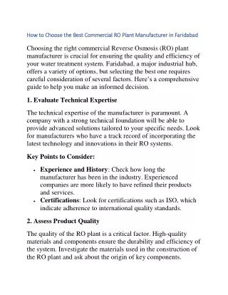 How to Choose the Best Commercial RO Plant Manufacturer in Faridabad