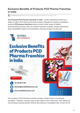 Exclusive Benefits of Products PCD Pharma Franchise in India