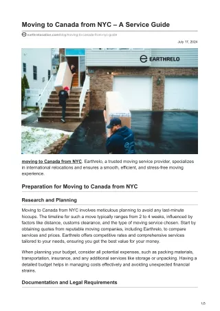 Moving to Canada from NYC  A Service Guide